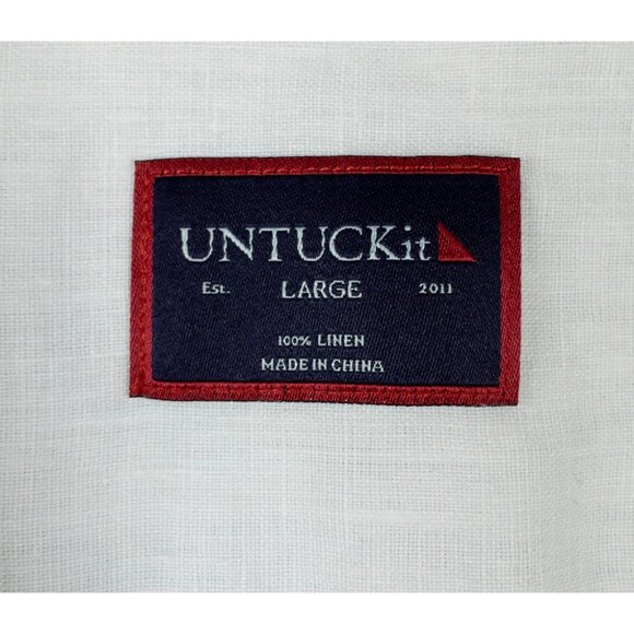 UNTUCKit Linen Shirt Men's Large Solid White Casual Summer Short Sleeve Calvano - Picture 3 of 13